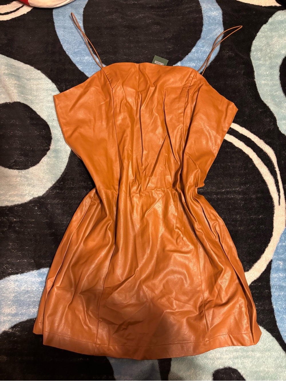 wild fable Cognac Strapless Faux Leather Mini Dress